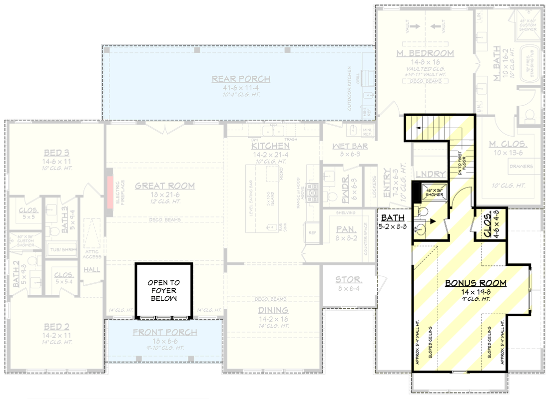 Plan 52045HZ: Modern Farmhouse House Plan with 3 Bedrooms and Vaulted Great Room - Floor Plan - Optional Bonus Room - Modern Farmhouse, Traditional, Transitional