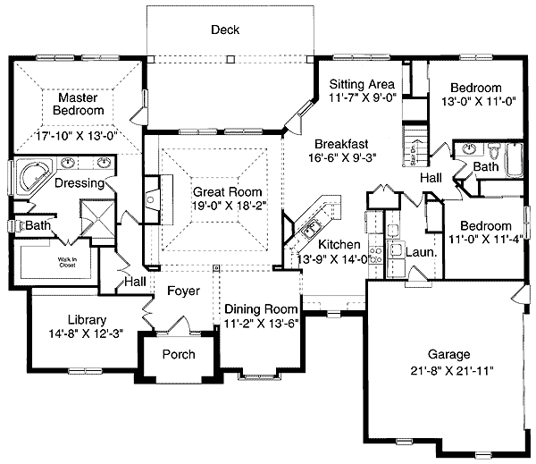 Plan 39007ST: Private Library Retreat - Floor Plan - Main Level - Ranch, Traditional