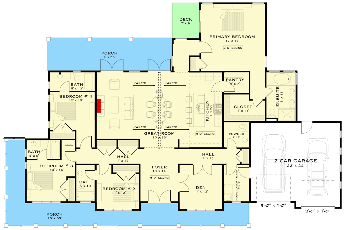 Plan 147070RML: Modern Farmhouse House Plan with 4 Bedrooms and Expansive Porches - Floor Plan - Image #12 - Country, Craftsman, Farmhouse, Modern Farmhouse
