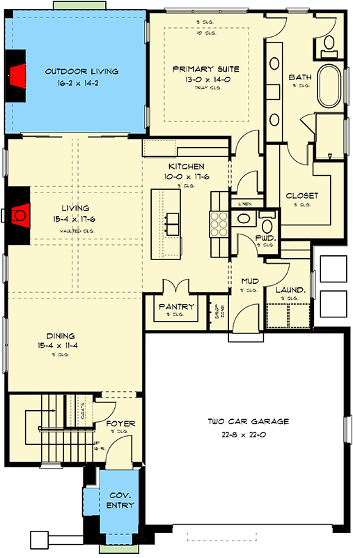 Plan 93236EL: Modern European Tudor House Plan with 3 Bedrooms and 1842 Square Feet - Floor Plan - Image #2 - European, Modern, Tudor