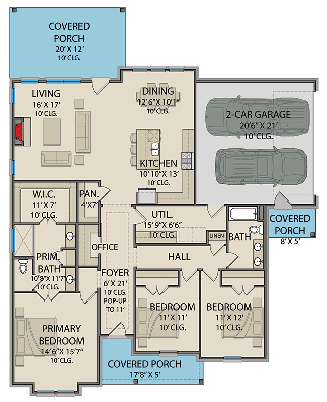 Plan 25455TF: Modern Farmhouse House Plan with 3 Bedrooms and 2 Car Garage - Floor Plan - Image #31 - Farmhouse, Modern Farmhouse, New American, Traditional, Transitional