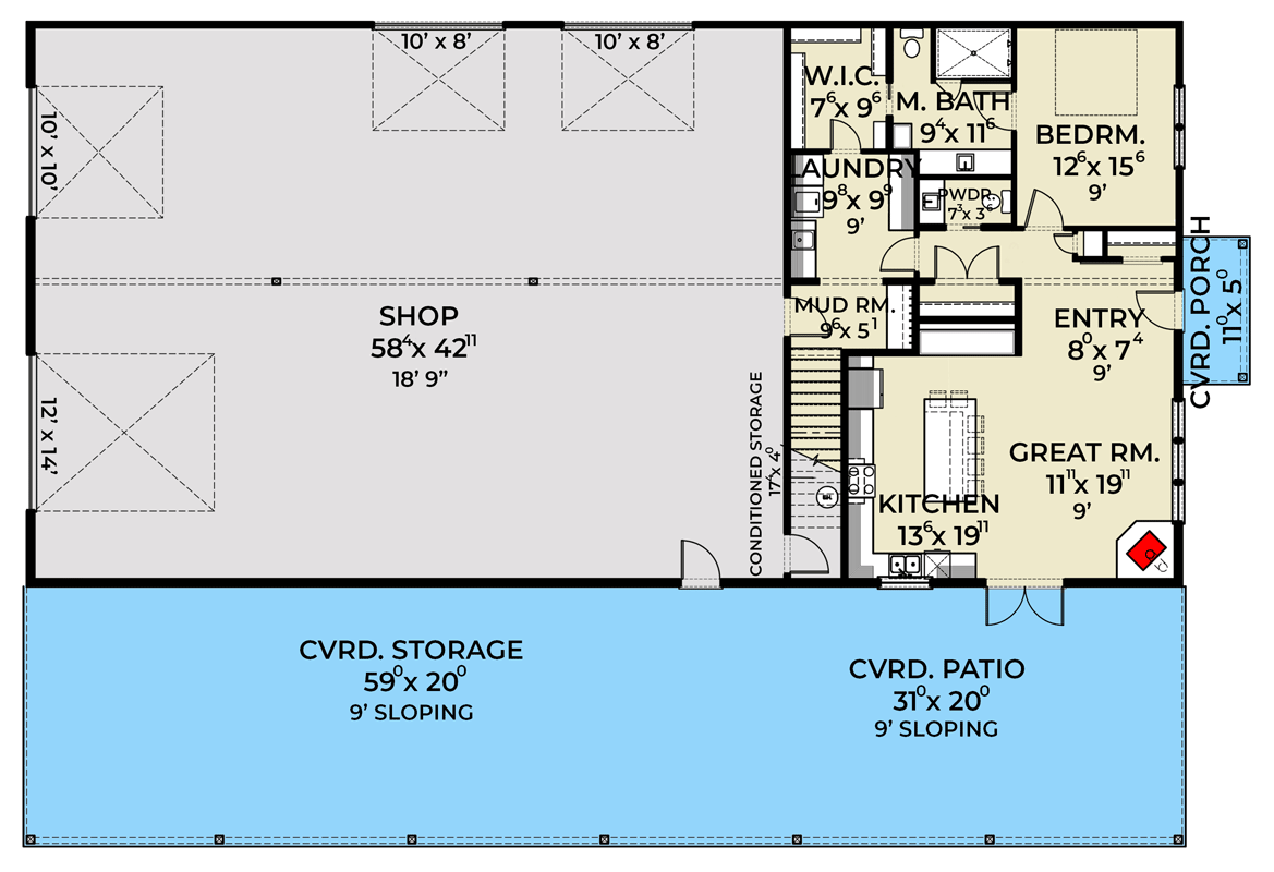 Plan 280268JWD: Barndominium House Plan Featuring a Massive Four-Car RV Garage - Floor Plan - Main Level - Barndominium, Country, Farmhouse