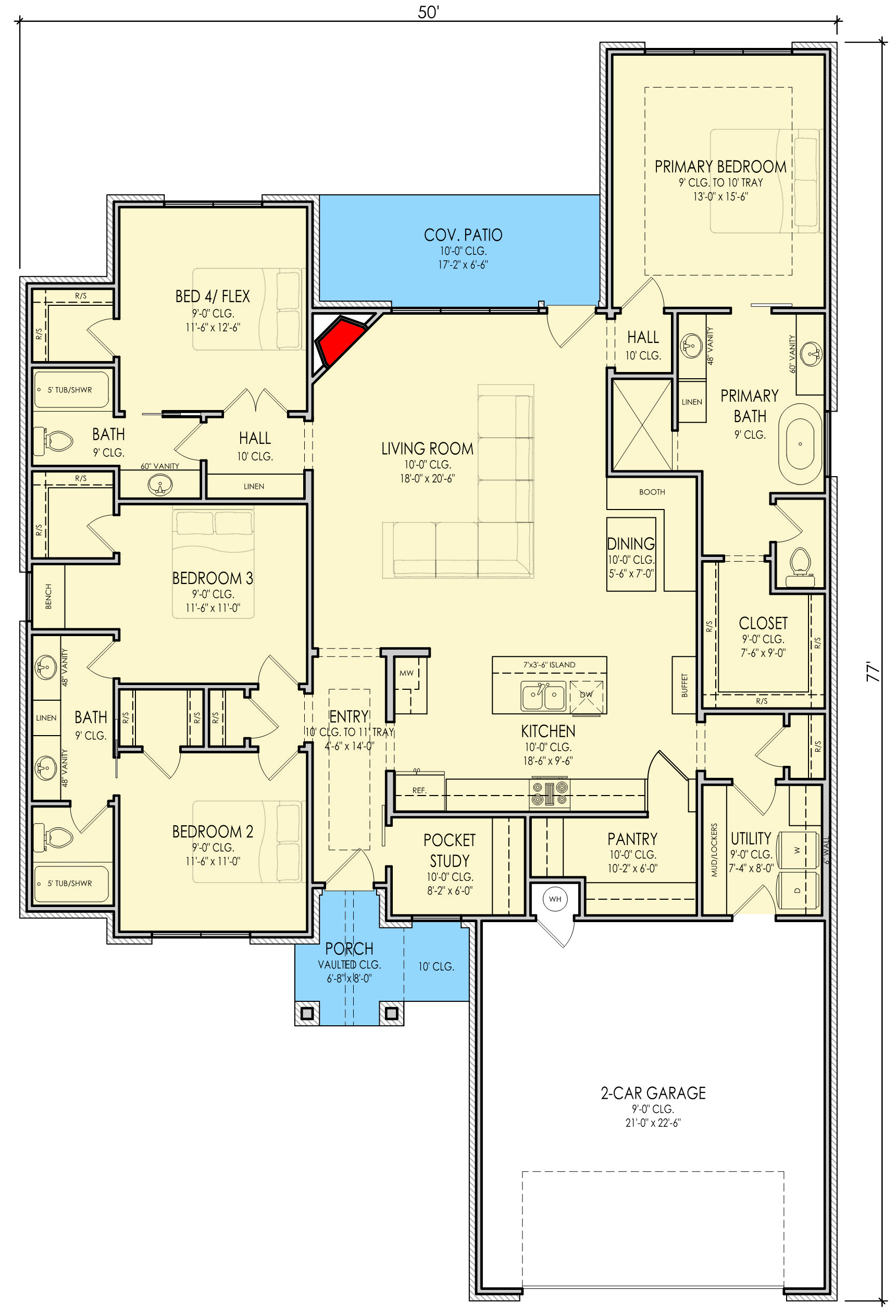 Plan 880000HLN: Modern Farmhouse Plan with 4 Bedrooms and 3 Baths - 2,225 Sq Ft - Floor Plan - Image #3 - Cottage, Country, Craftsman, Modern Farmhouse, Transitional