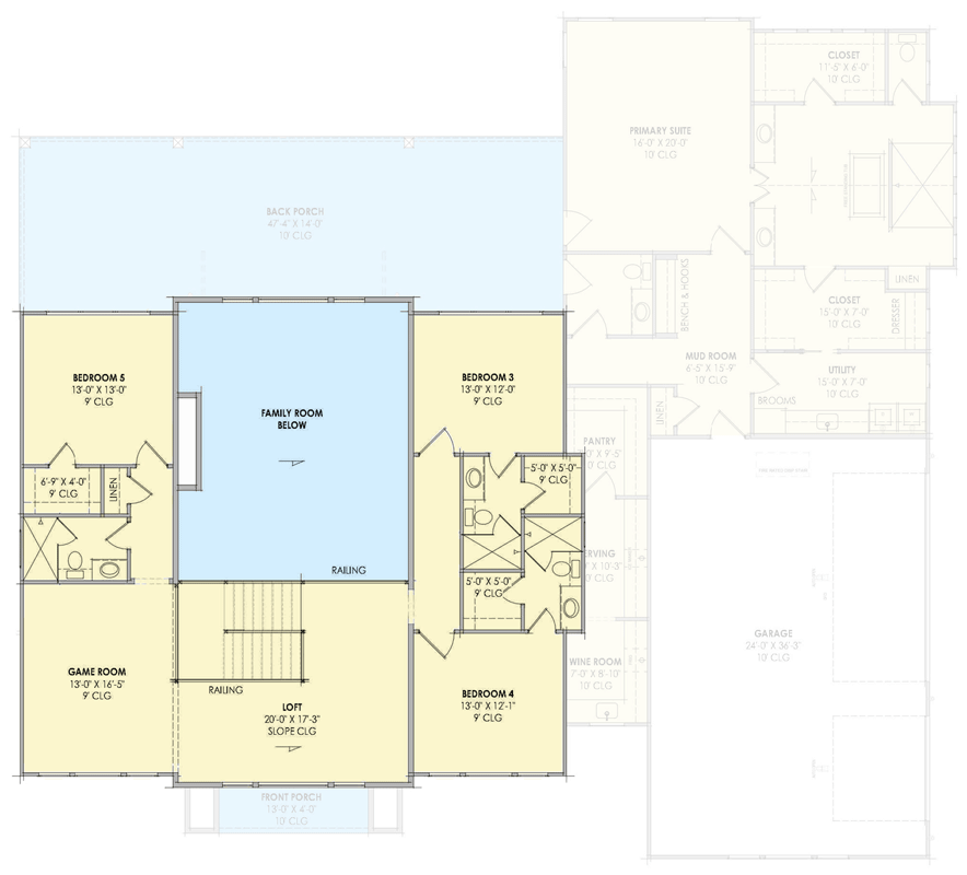 Plan 818207JSS: Modern Mountain Transitional House Plan with 5 Bedrooms and Wine Room - Floor Plan - 2nd Level - Contemporary, Modern, Mountain, Transitional
