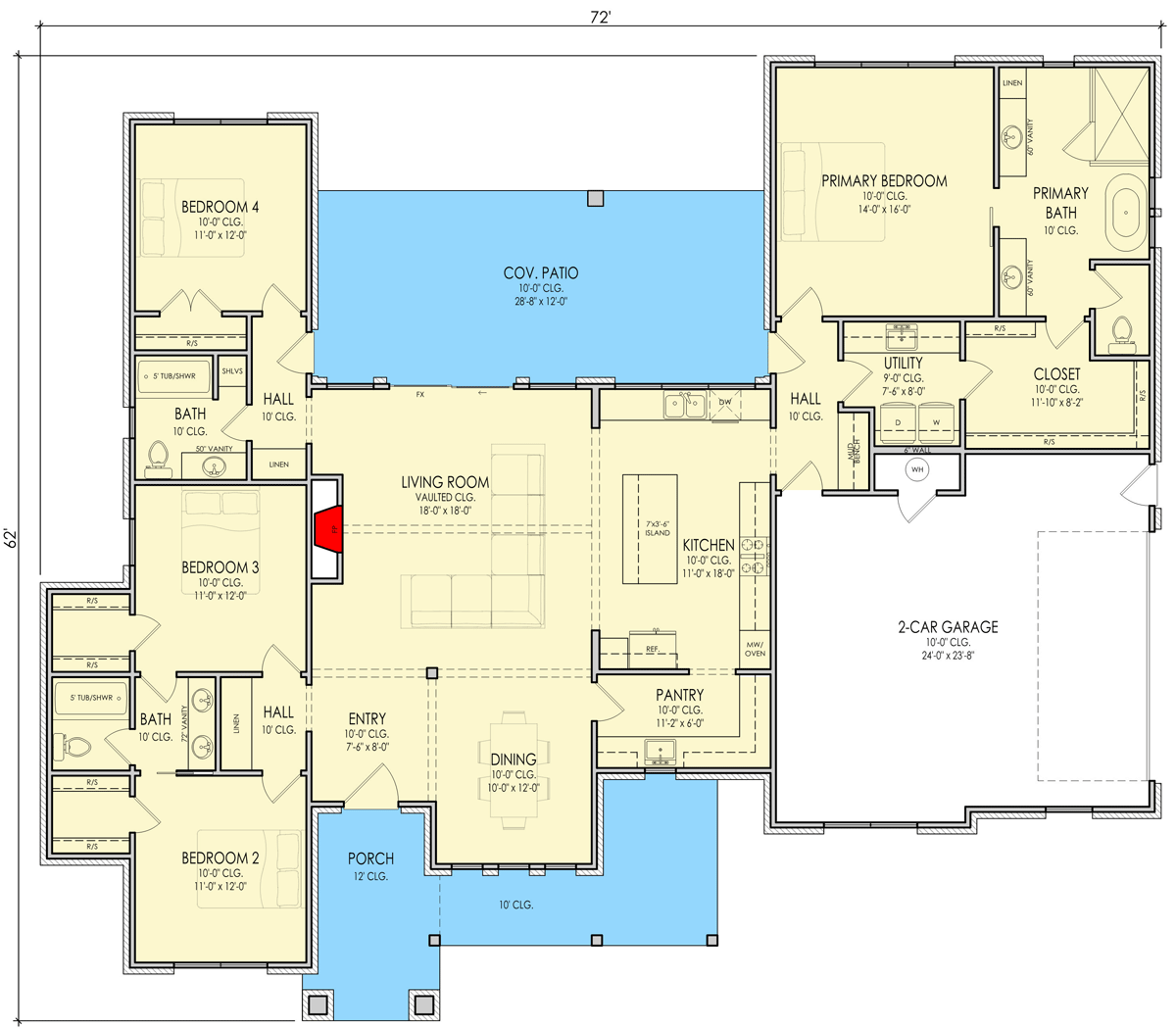 Plan 880001HLN: Modern Transitional Farmhouse House Plan with 4 Bedrooms and Side Entry Garage - Floor Plan - Image #4 - Country, Modern Farmhouse, New American, Rustic, Transitional