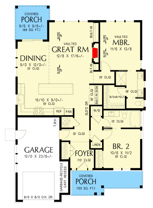 Plan 69919AM: Modern Farmhouse House Plan with Two Bedrooms and Open Layout - Floor Plan - Image #7 - Cottage, Country, Farmhouse, Modern Farmhouse, Traditional