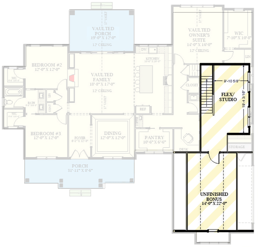 Plan 46538LA: Charming Farmhouse House Plan with Split Bedroom Layout and Bonus Room - Floor Plan - Image #4 - Country, Craftsman, Farmhouse, Ranch