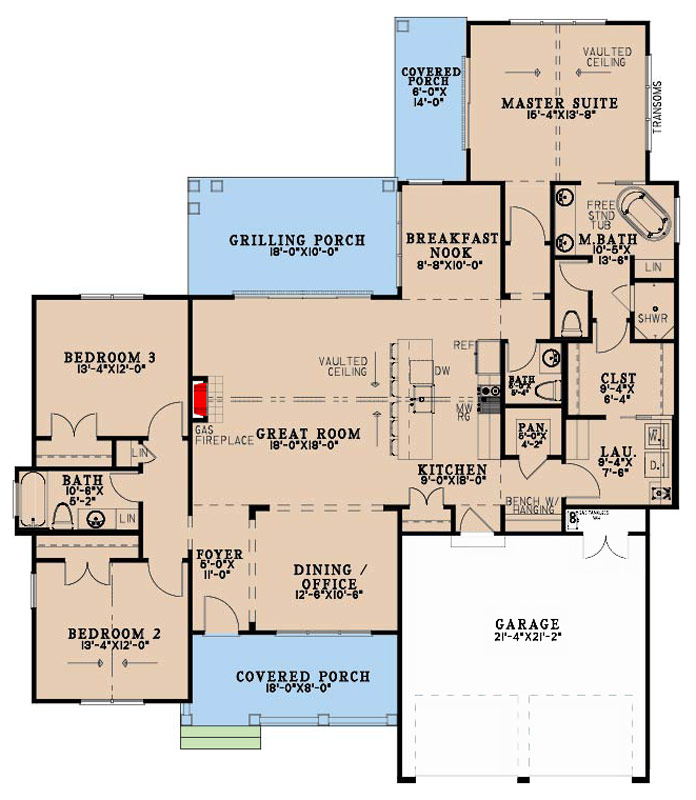 Plan 70971MK: Charming Farmhouse House Plan with 3 Bedrooms and 2005 Square Feet - Floor Plan - Image #2 - Country, Craftsman, Farmhouse