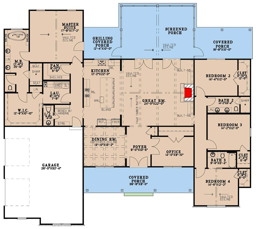 Plan 70972MK: Four Bedroom Farmhouse House Plan with Private Master Suite - Floor Plan - Image #14 - Farmhouse, Hill Country, Modern Farmhouse, New American