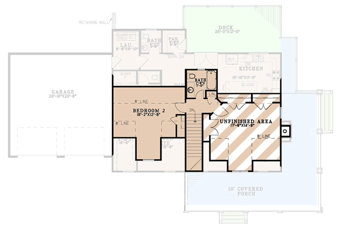 Plan 70973MK: Two-Bedroom Rustic Farmhouse House Plan with Two-Story Great Room and Wrap-Around Porch - Floor Plan - 2nd Level - Farmhouse, Rustic