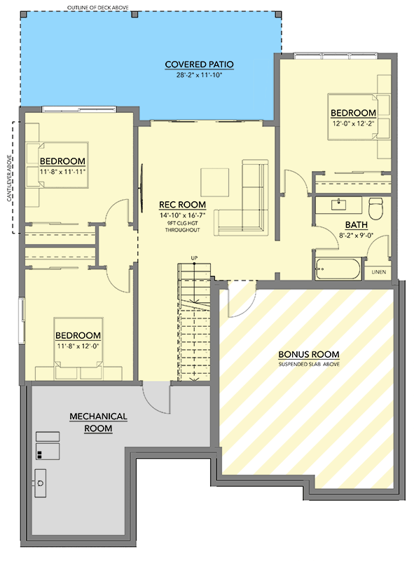 Plan 144120UPR: Modern Farmhouse House Plan with Four Bedrooms and Finished Lower Level - Floor Plan - Lower Level - Craftsman, Farmhouse, Modern Farmhouse, Rustic, Traditional