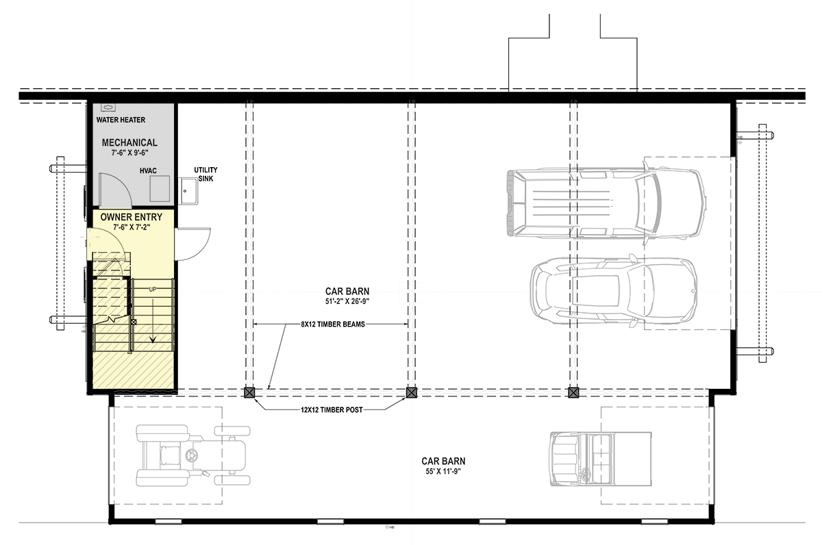 Plan 64571SC: Rustic Barn House Plan Featuring One Bedroom and Massive Six-Car Garage - Floor Plan - Walkout Level - Barndominium, Rustic