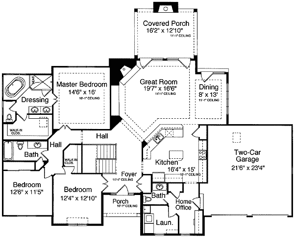 Plan 39040ST: Ranch with Southern Styling - Floor Plan - Main Level - Ranch, Southern