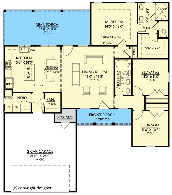 Plan 56574SM: Charming Modern Farmhouse House Plan with Three Bedrooms and Attached Garage - Floor Plan - Image #5 - Cottage, Farmhouse, Modern Farmhouse