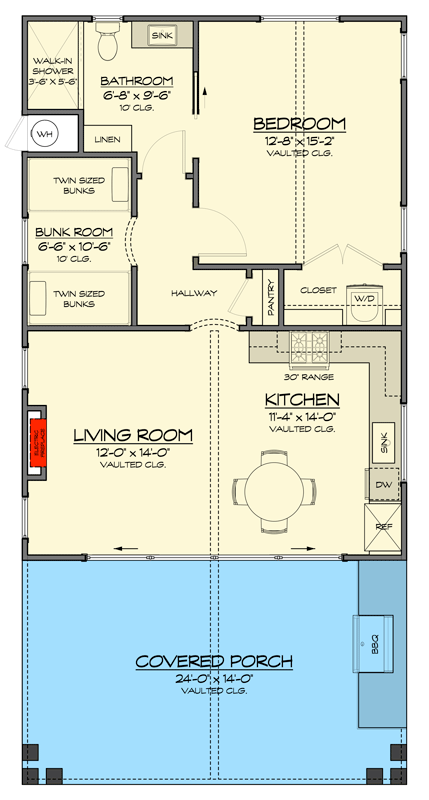 Plan 820018WSF: Modern Farmhouse ADU or Pool House Plan with 816 Square Feet - Floor Plan - Image #9 - Country, Modern Farmhouse, New American, Traditional