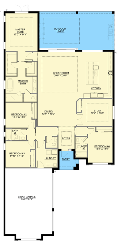 Florida-Style House Plan Featuring Four Bedrooms and a Outdoor Living - 65772BS floor plan - 