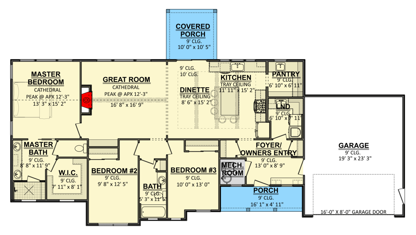 Plan 911073JVD: Three Bedroom Modern Farmhouse House Plan with Attached Garage - Floor Plan - Image #12 - Country, Craftsman, Modern Farmhouse, New American, Ranch