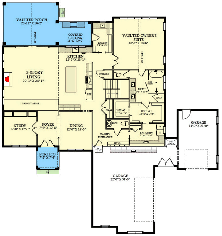 Plan 46539LA: Modern Farmhouse House Plan with 4 Bedrooms and 3-Car Garage - Floor Plan - Image #4 - Farmhouse, Modern Farmhouse, New American, Transitional