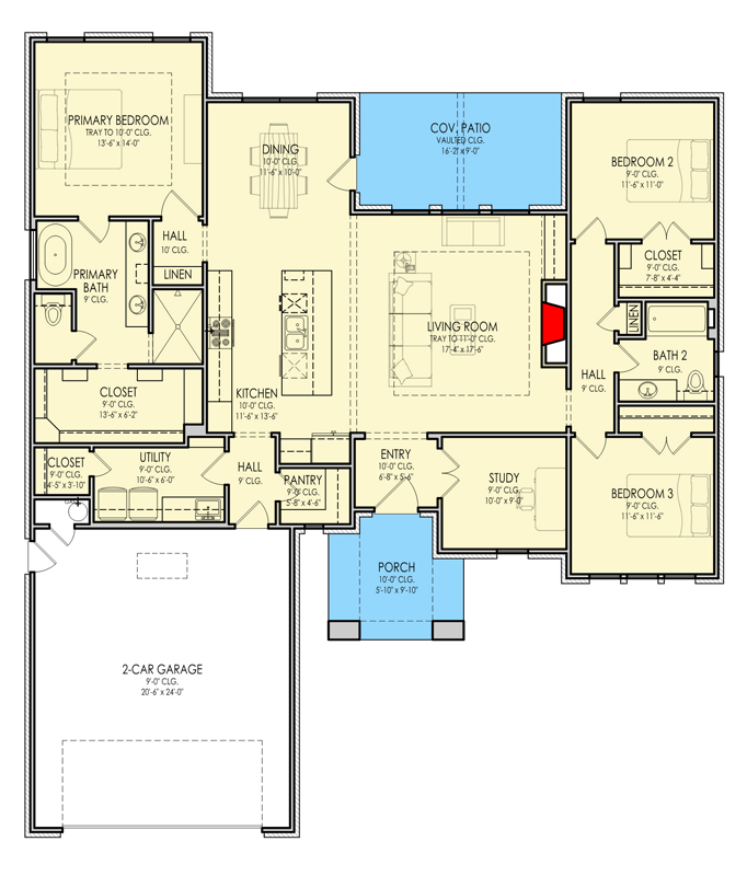 Plan 880012HLN: Charming New American House Plan with Split Bedroom Layout - Floor Plan - Image #4 - Craftsman, New American, Transitional
