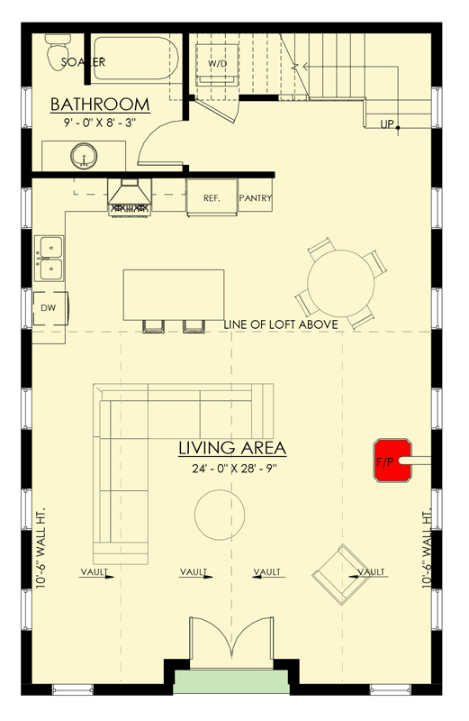 Plan 270133AF: Charming Barn House Plan with Vaulted Master Suite and Loft - Floor Plan - Main Level - Barndominium, Country, Farmhouse