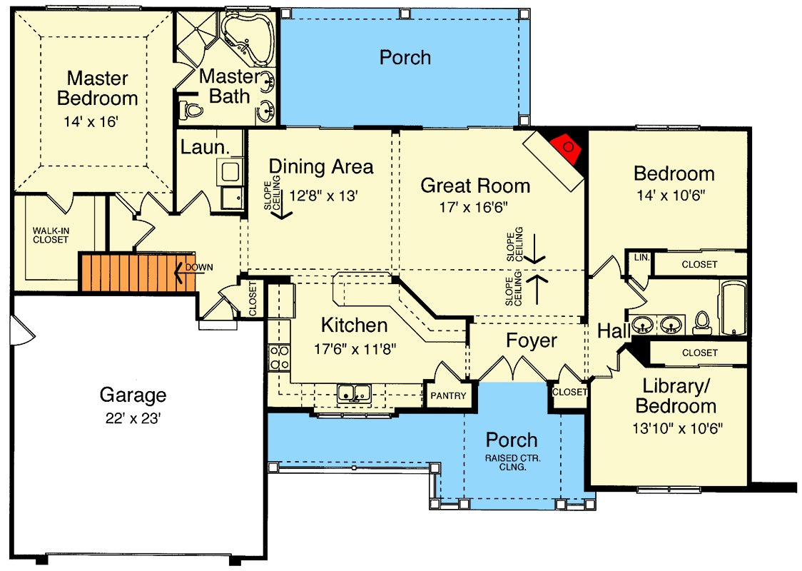 Plan 39066ST: Craftsman Ranch Design - Floor Plan - Main Level - Craftsman, New American, Northwest, Ranch