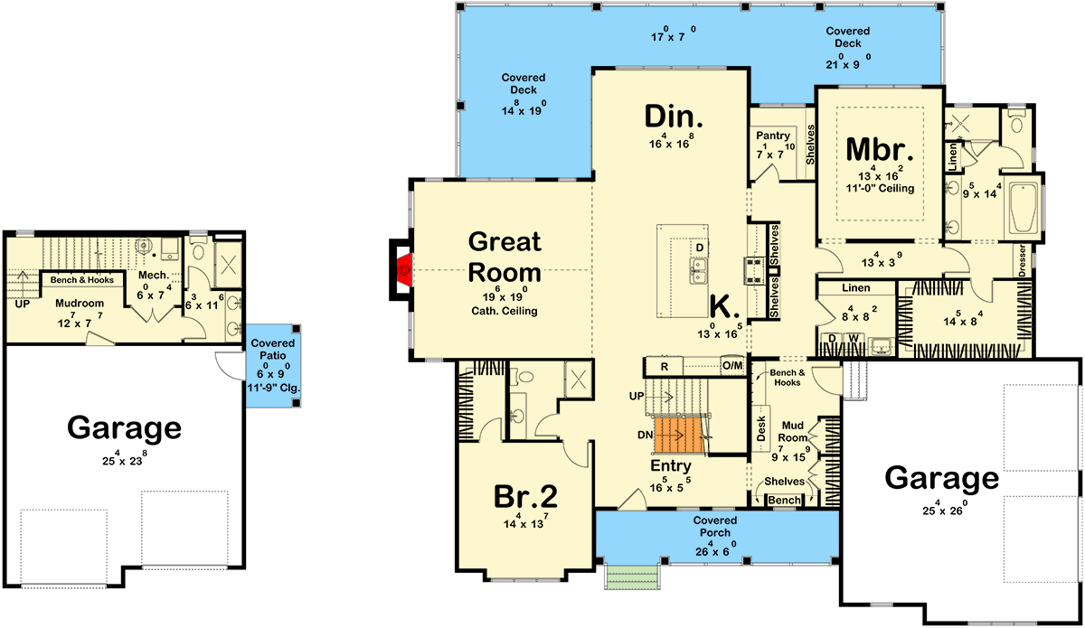 Plan 623653DJ: Sprawling Four-Bedroom Farmhouse House Plan with Four-Car Garage and Wraparound Porch - Floor Plan - Image #27 - Farmhouse
