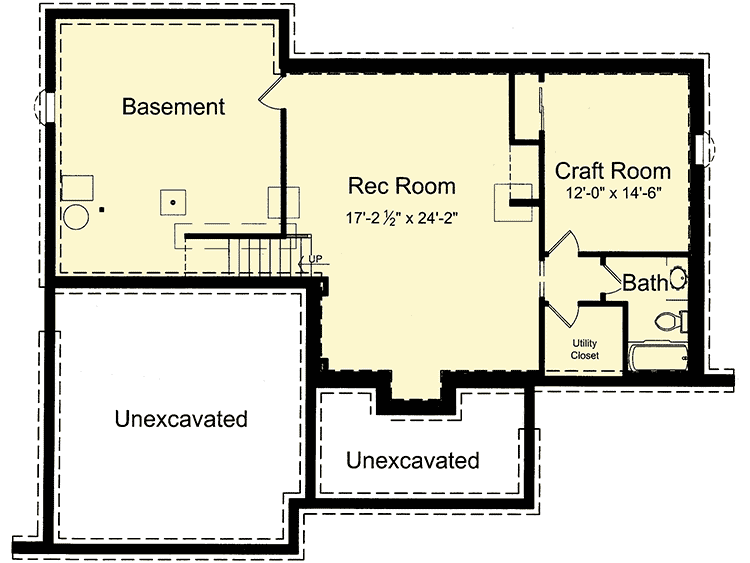 Plan 39071ST: Rustic Contemporary House Plan with Stone Accents - 1309 Sq Ft  - Floor Plan - Lower Level - Cottage, Craftsman