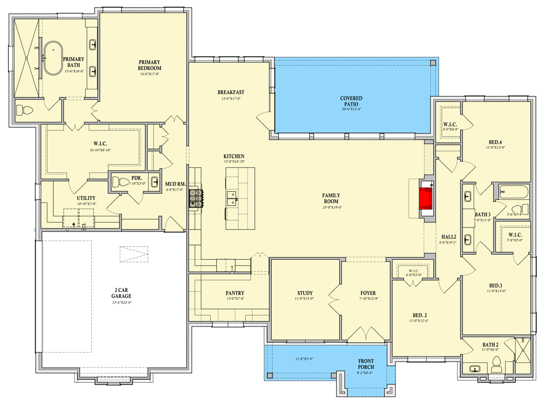 Plan 440046PWL: Transitional House Plan with 4 Bedrooms and Open Living Space - Floor Plan - Image #6 - Hill Country, Modern Farmhouse, New American, Prairie, Ranch, Transitional