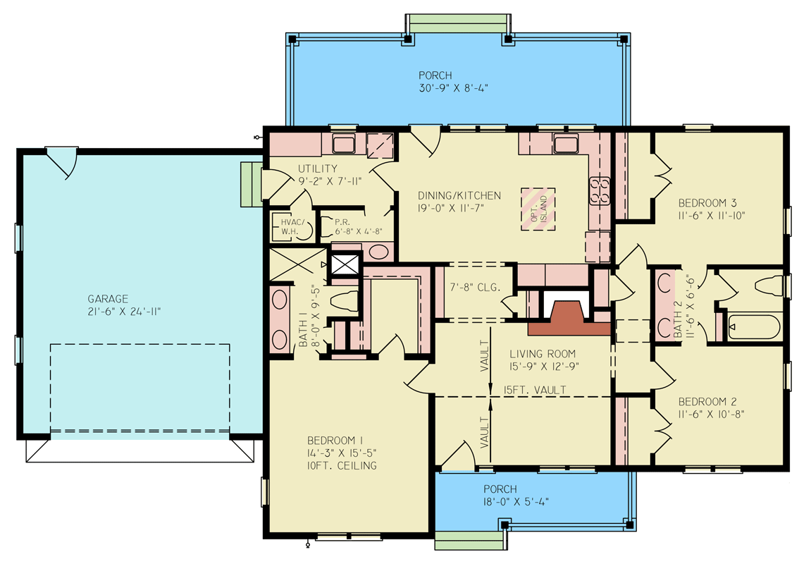 Plan 25960GE: Modern Farmhouse House Plan with 3 Bedrooms and 1541 Square Feet - Floor Plan - Image #20 - Modern Farmhouse, New American, Ranch, Traditional