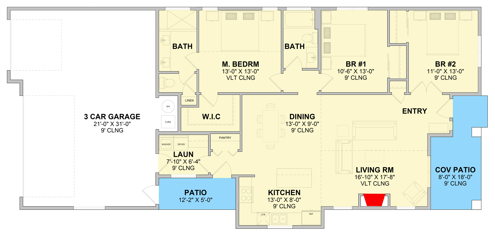 Plan 246029DLR: Charming Craftsman Bungalow House Plan with Three Bedrooms and Three-Car Garage - Floor Plan - Image #3 - Bungalow, Craftsman, Traditional