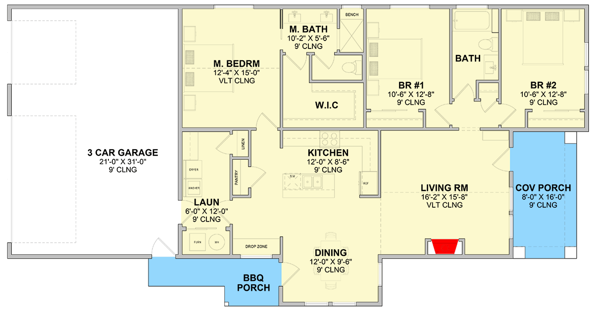 Plan 246030DLR: Southern Traditional House Plan with 3 Bedrooms and 3-Car Garage - Floor Plan - Image #3 - Southern Traditional, Traditional