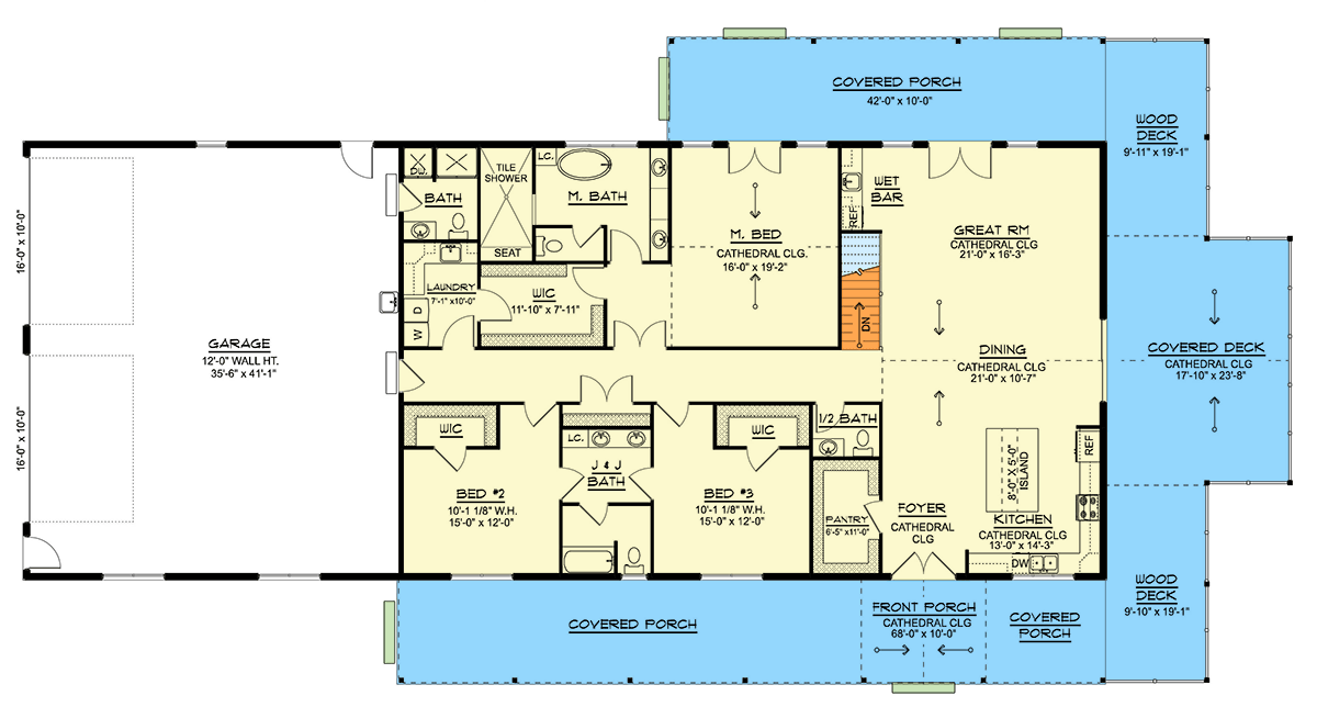Plan 135436GRA: Spacious Barndominium Style House Plan with Three Bedrooms and Wraparound Porch - Floor Plan - Image #10 - Barndominium, Country, Farmhouse