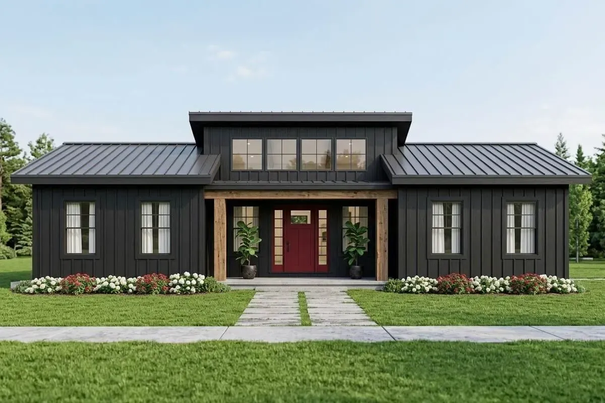 Modern Lake House Plan with One Bedroom and Expansive Deck