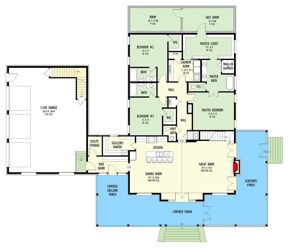 Plan 777076MTL: Modern Farmhouse House Plan with 4 Bedrooms and 3-Car Garage - Floor Plan - Main Level - Country, Farmhouse, Low Country, Modern Farmhouse, Southern