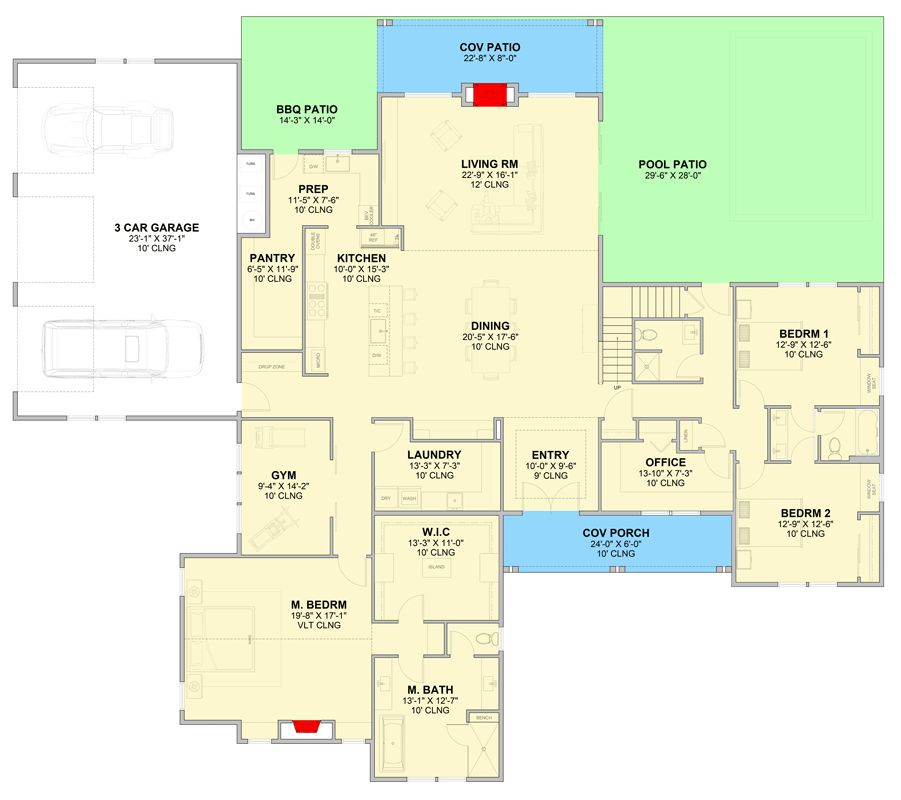 Plan 246035DLR: Spacious New American House Plan with 4 Bedrooms and Master Suite - Floor Plan - Main Level - New American, Southwest