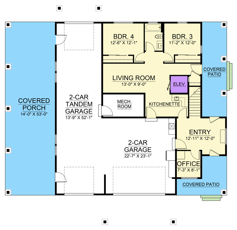 Plan 246036DLR: Rustic Mountain House Plan with 4 Bedrooms and Expansive Garage - Floor Plan - Main Level - Barndominium, Cabin, Mountain, Rustic