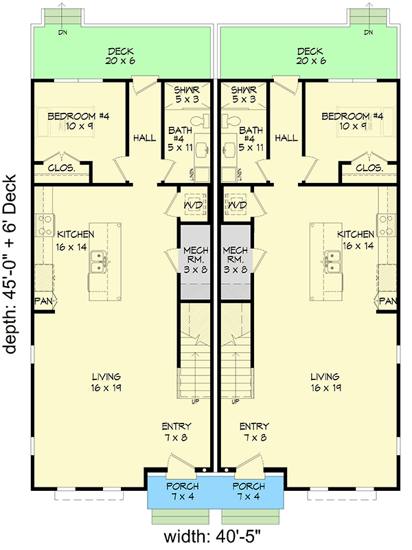 Plan 680685VR: Contemporary Four Bedroom Luxury Duplex House Plan with Rooftop Deck - Floor Plan - Image #2 - Contemporary, Modern