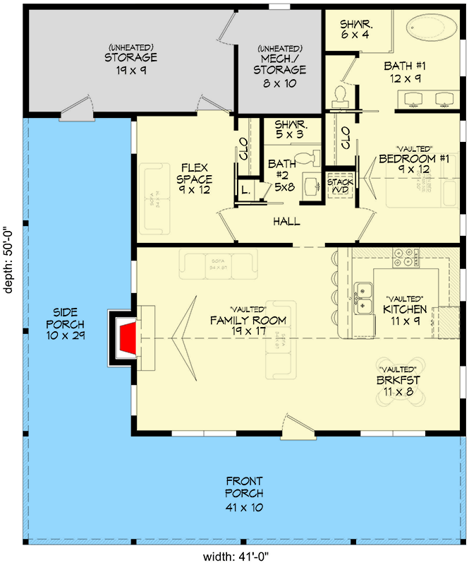 Plan 680688VR: Rustic Cabin House Plan Featuring a Wraparound Porch and Flex Room - Floor Plan - Image #6 - Cabin, Country, Rustic