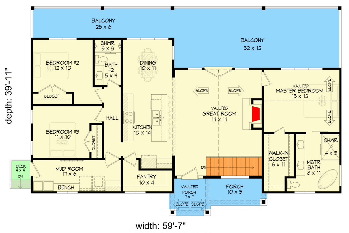 Plan 680690VR: Charming Mountain House Plan with Three Bedrooms and Expansive Veranda - Floor Plan - Image #5 - Country, Farmhouse, Mountain