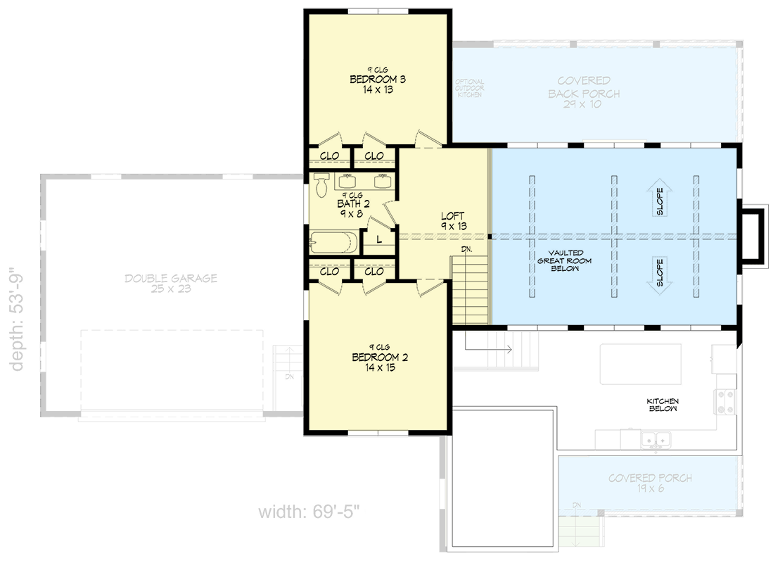 Plan 680692VR: Modern Farmhouse House Plan with 3 Bedrooms and Two-Story Great Room - Floor Plan - Image #10 - Farmhouse, Modern Farmhouse, New American