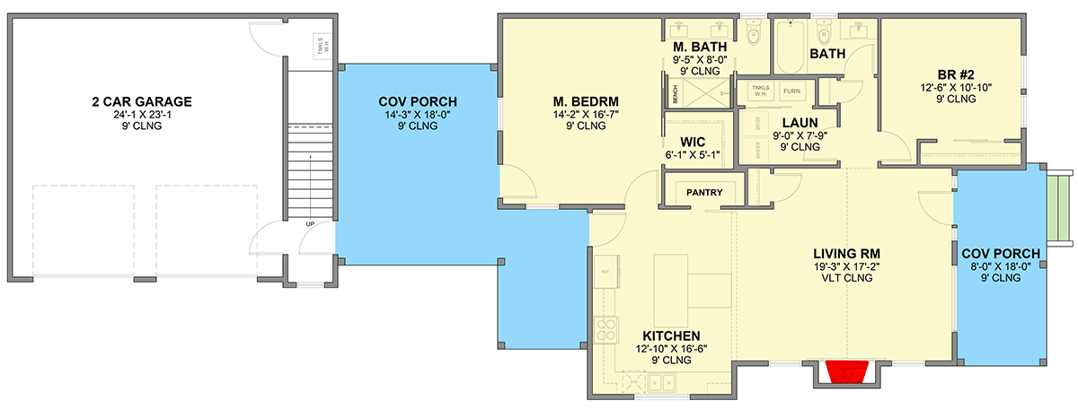 Plan 246038DLR: Modern Farmhouse House Plan with Attached Apartment and Two-Car Garage - Floor Plan - Image #7 - Farmhouse, Modern Farmhouse, Mountain