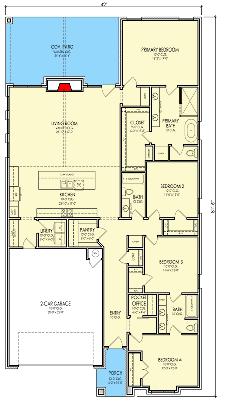 Plan 880020HLN: Contemporary Four Bedroom House Plan with Split Bedroom Layout and Mudroom - Floor Plan - Image #4 - Contemporary, Mid Century Modern, Modern, Transitional