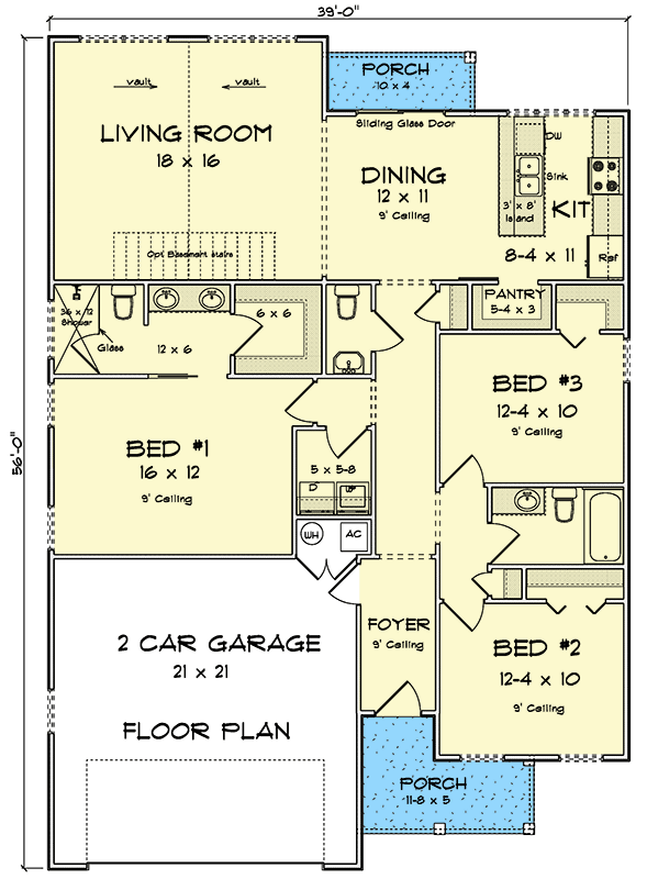 Plan 52556WM: Contemporary Three-Bedroom Ranch House Plan with Attached Two-Car Garage - Floor Plan - Image #24 - Contemporary, Modern, Prairie, Ranch