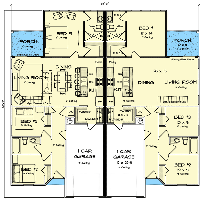 Plan 52563WM: Charming Country Duplex House Plan with Three Bedrooms and Attached Garages - Floor Plan - Image #25 - Country, Traditional