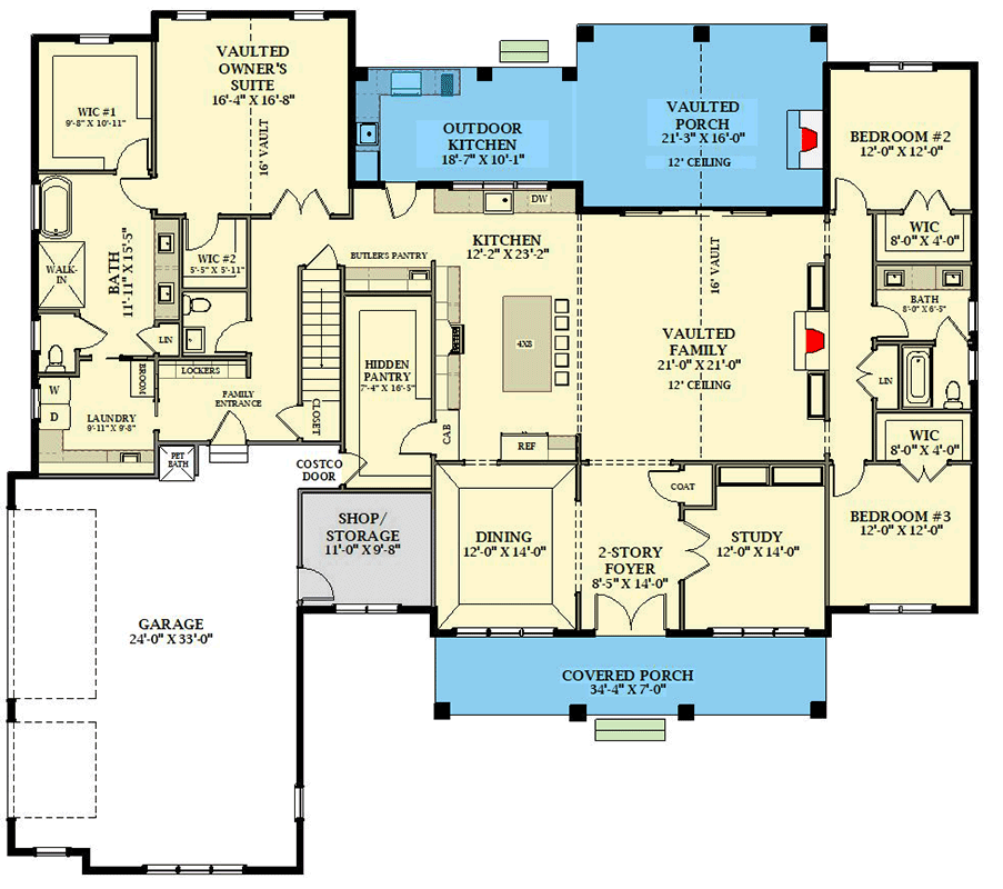 Plan 46541LA: Modern Farmhouse House Plan with 3 Bedrooms and 3-Car Garage - Floor Plan - Image #5 - Country, Farmhouse, Modern Farmhouse, New American