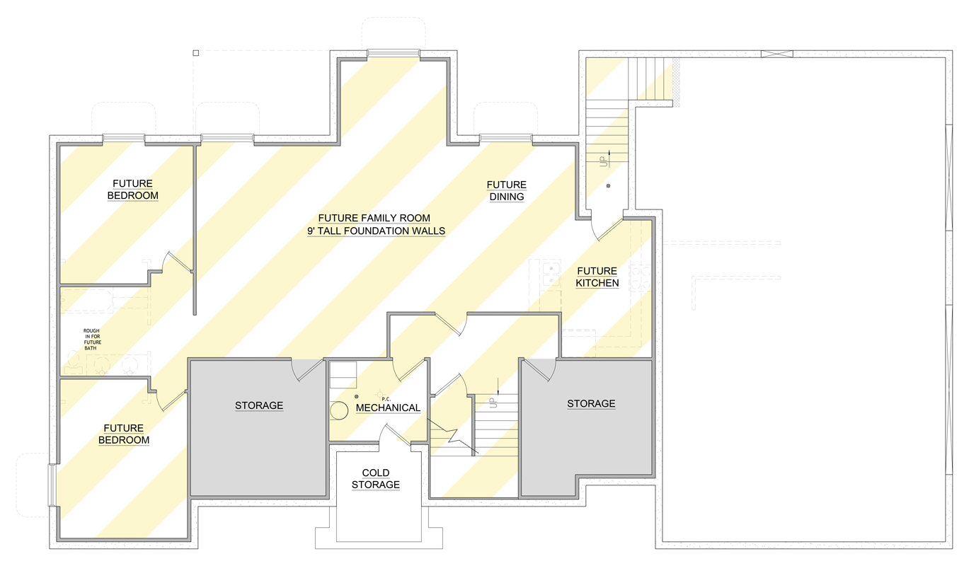 Plan 849110PGE: Farmhouse House Plan with Three Bedrooms and Three-Car Garage - Floor Plan - Basement Level - Farmhouse, New American, Traditional