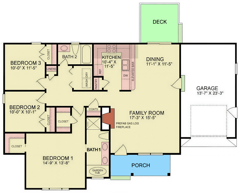 Plan 25964GE: Traditional Ranch House Plan with Three Bedrooms and One Car Garage - Floor Plan - Image #7 - Ranch, Traditional