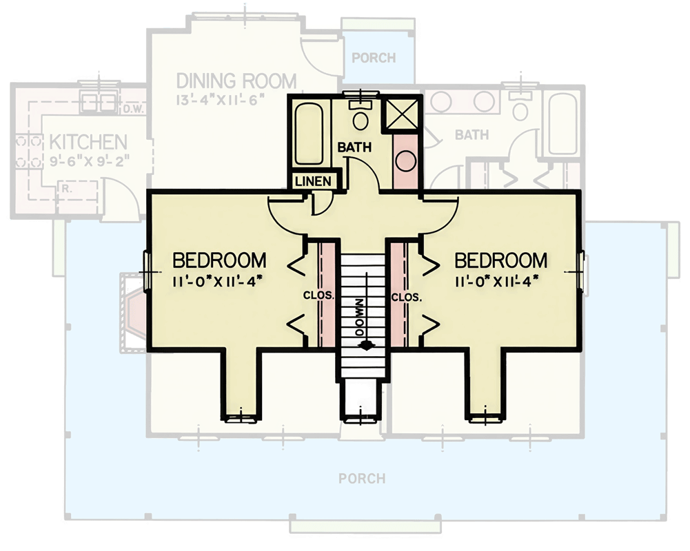 Plan 25966GE: Southern Traditional House Plan with Three Bedrooms and Expansive Wraparound Porch - Floor Plan - 2nd Level - Farmhouse, Southern, Traditional