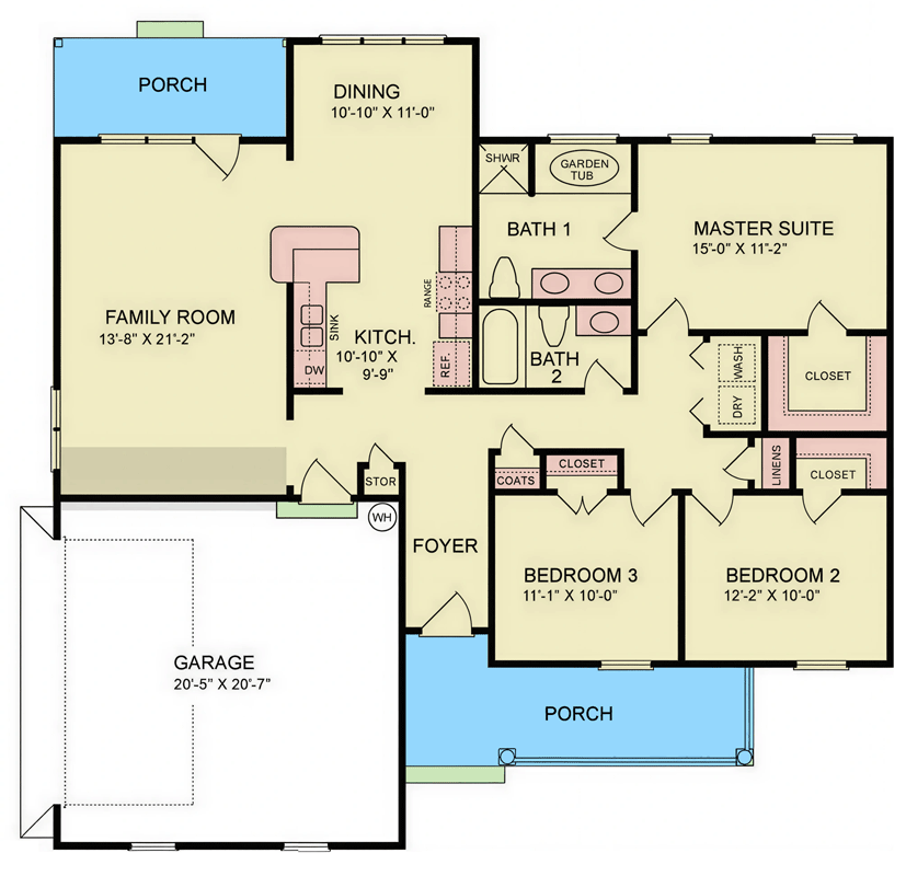 Plan 25968GE: Craftsman Ranch House Plan with Three Bedrooms and Front Porch - Floor Plan - Image #7 - Craftsman, Ranch, Traditional