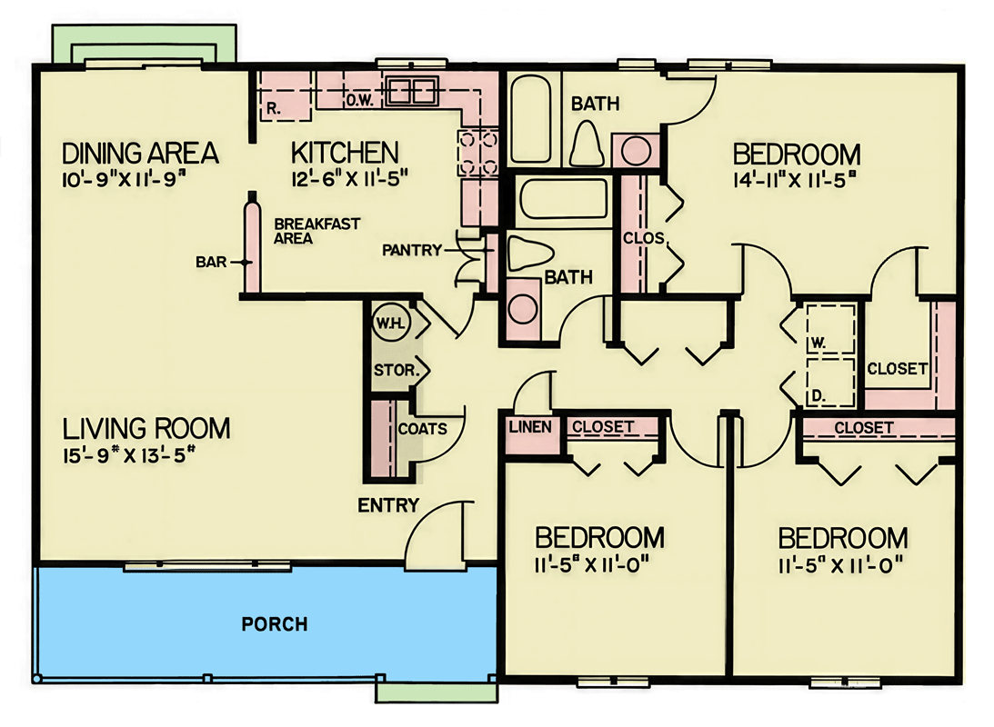 Plan 25971GE: Three Bedroom Traditional Ranch House Plan with Inviting Front Porch - Floor Plan - Image #10 - Ranch, Traditional